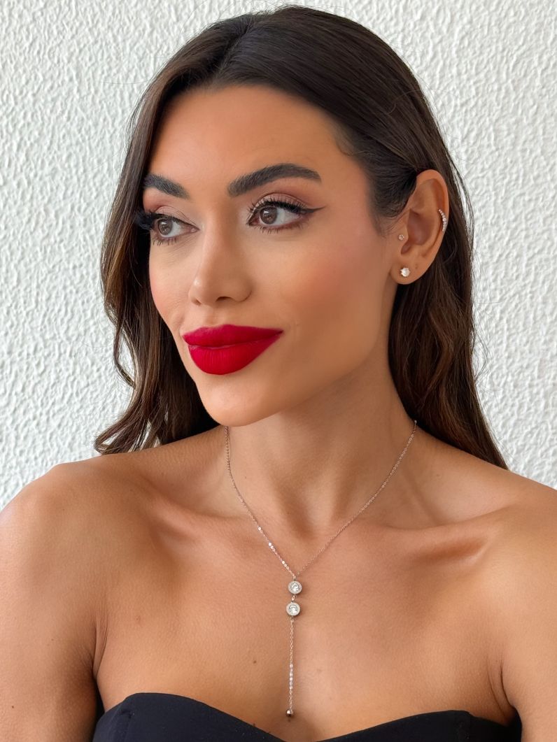 Colar Aço Inoxidavel Folheado a Ouro 18k e Prata Lariat Inspiração Grandes Marcas Com Cristal