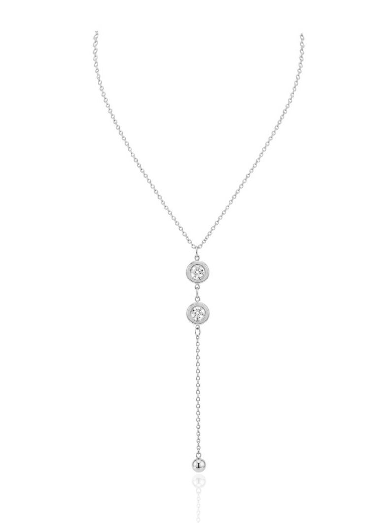 Colar Aço Inoxidavel Folheado a Ouro 18k e Prata Lariat Inspiração Grandes Marcas Com Cristal