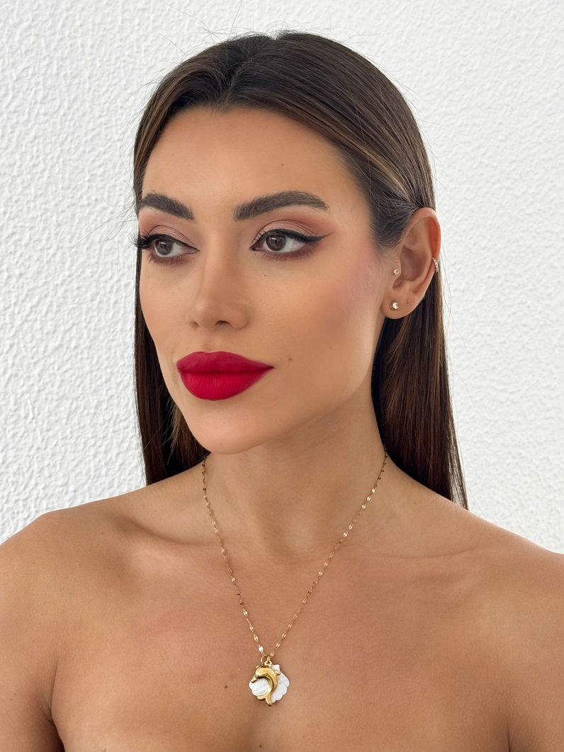 Colar Aço Inoxidável Folheado a Ouro 18k e Prata Pingente Golfinho e Concha