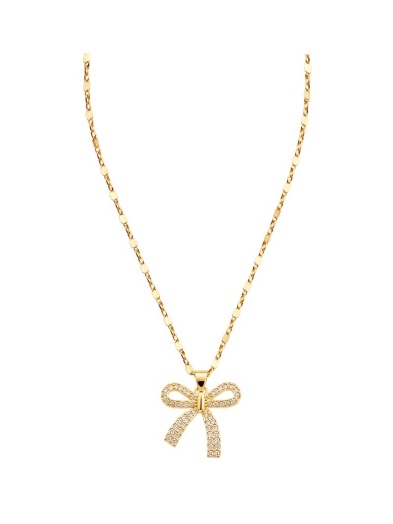 Colar Aço Inoxidavel Folheado a Ouro 18k Laço Cravejado