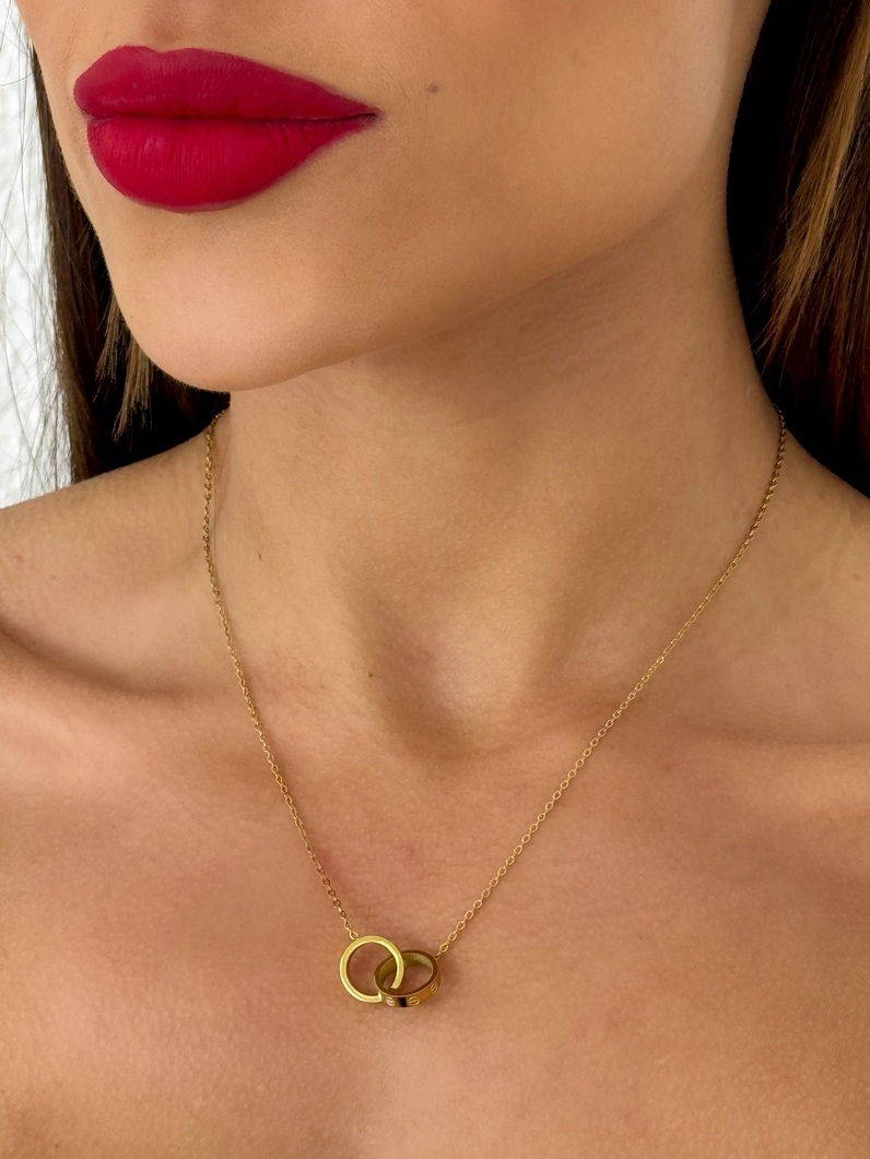 Colar Aço Inoxidável Folheado a Ouro 18k Veneziana Inspiração Grandes Marcas Dupla