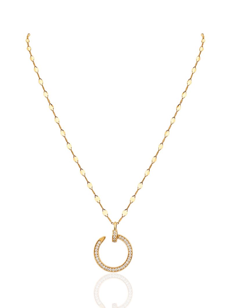 Colar Aço Inoxidavel Folheado Ouro 18k Pingente Prego Cravejado