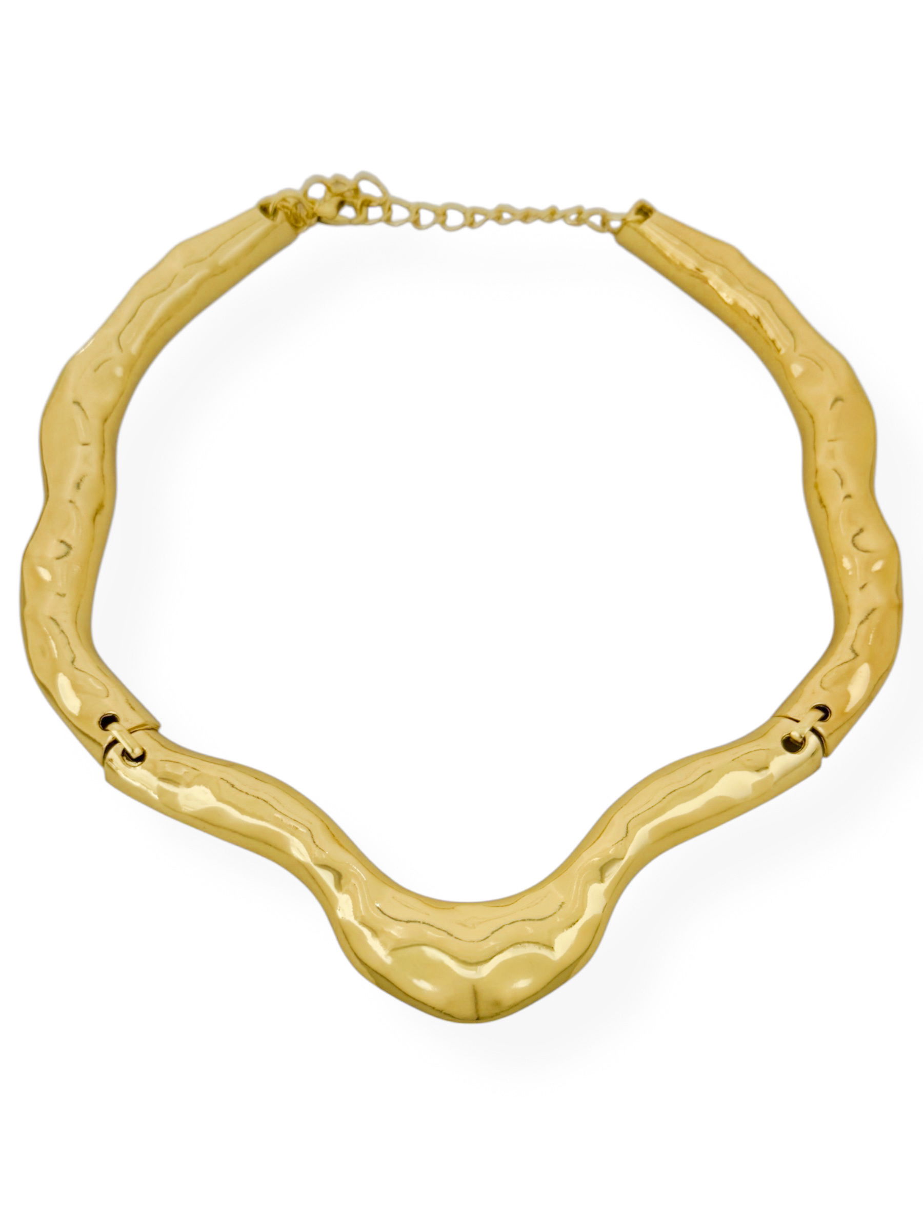 Colar Aro Articulado Folheado a Ouro 18k e Prata Martelado