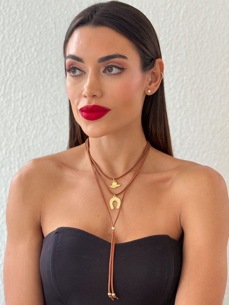 Colar Boho Com Pingente Folheado a Ouro 18k Design Rodeio