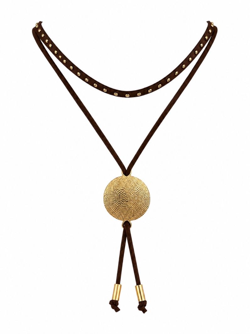 Colar Boho Folheado a Ouro 18k Placa Matelada