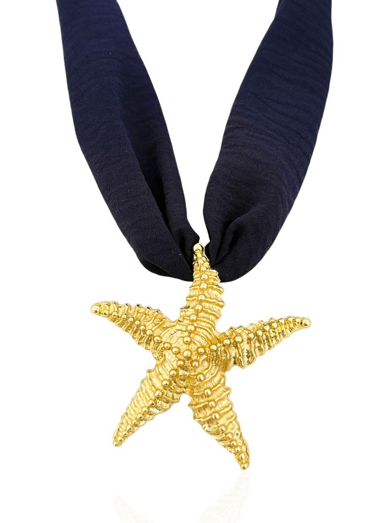 Colar Com Lenço Folheado a Ouro 18k Pingente Estrela do Mar