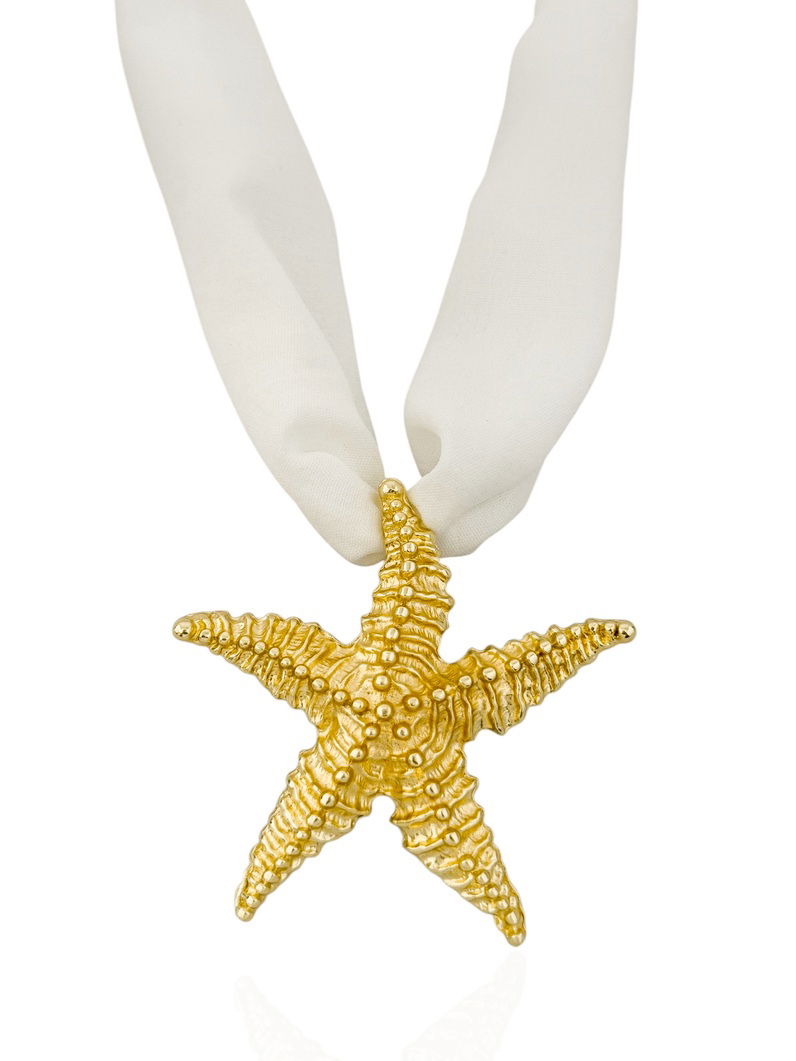 Colar Com Lenço Folheado a Ouro 18k Pingente Estrela do Mar
