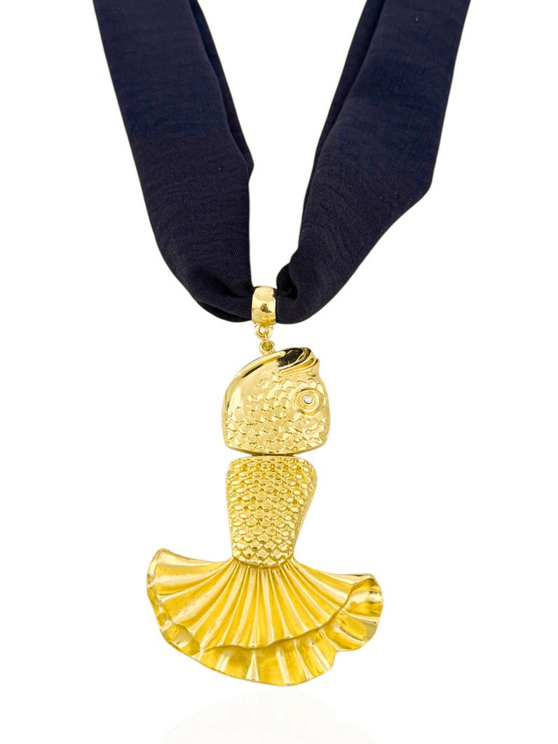 Colar Com Lenço Folheado a Ouro 18k Pingente Peixe