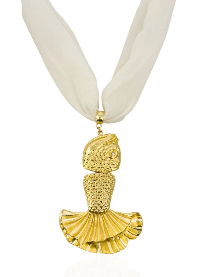 Colar Com Lenço Folheado a Ouro 18k Pingente Peixe
