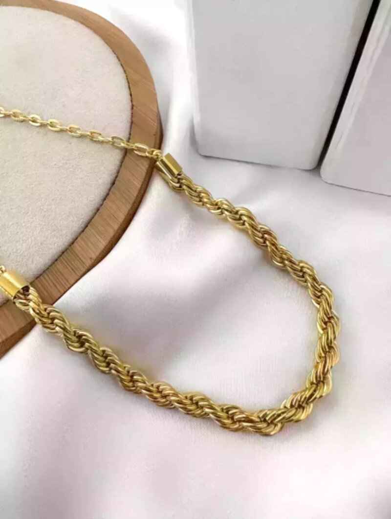 Colar cordão baiano 10mm folheado a ouro 18k e prata 925.