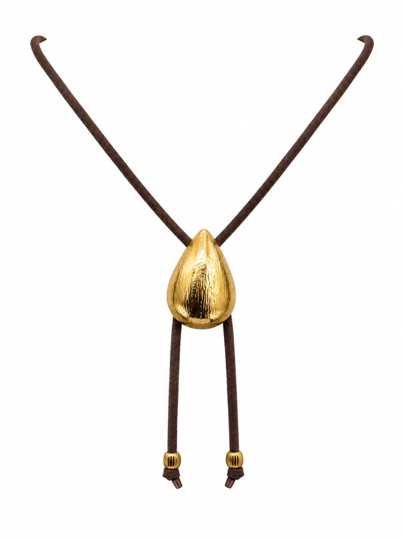 Colar Courinho Com Pingente Gota Texturizado Folheado a Ouro 18k