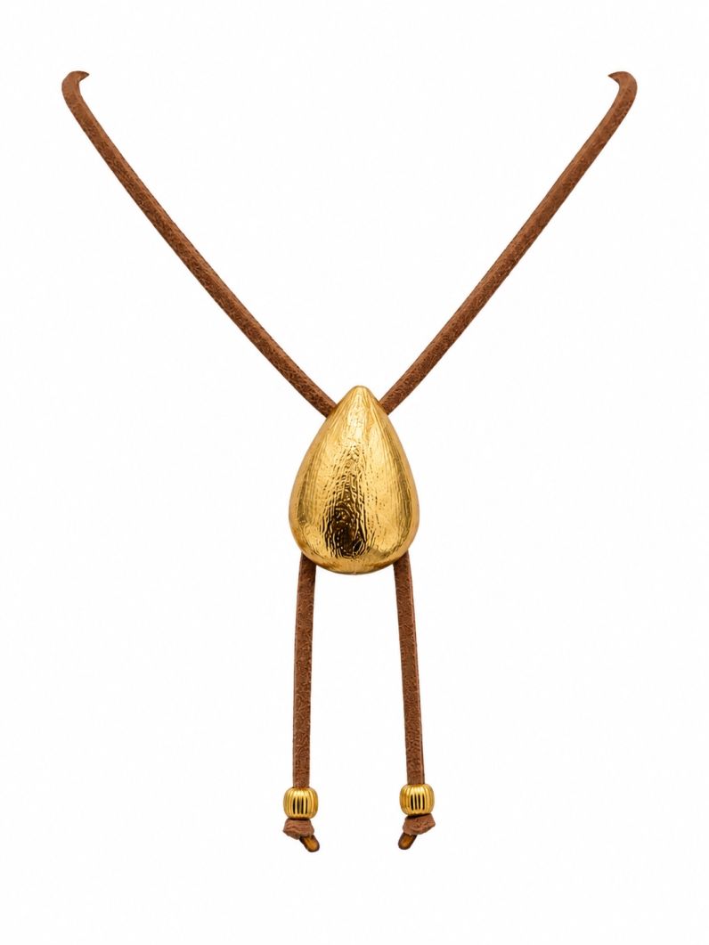 Colar Courinho Com Pingente Gota Texturizado Folheado a Ouro 18k