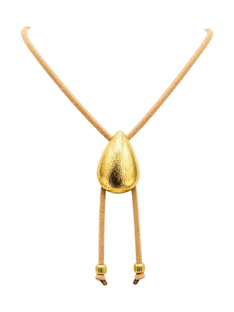 Colar Courinho Com Pingente Gota Texturizado Folheado a Ouro 18k