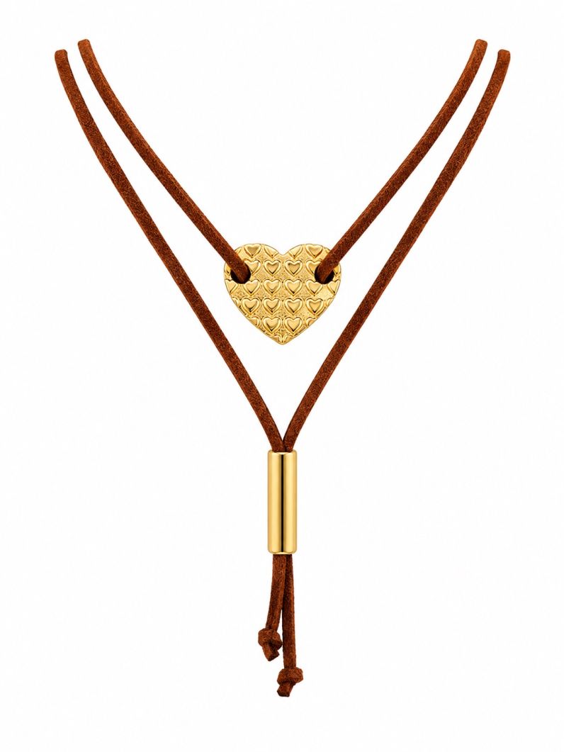 Colar Courinho Coração Martelado Folheado a Ouro 18k