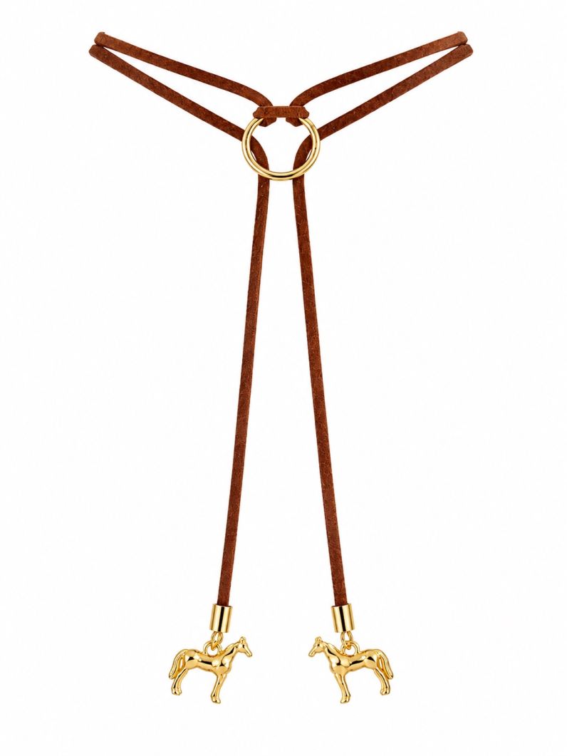 Colar Courinho Folheado a Ouro 18k Pingente Cavalos
