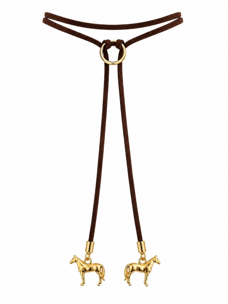 Colar Courinho Folheado a Ouro 18k Pingente Cavalos