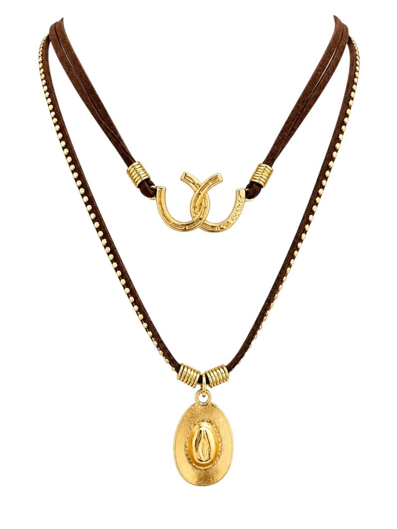 Colar Courinho Folheado a Ouro 18k Pingente Chapéu Com Ferradura