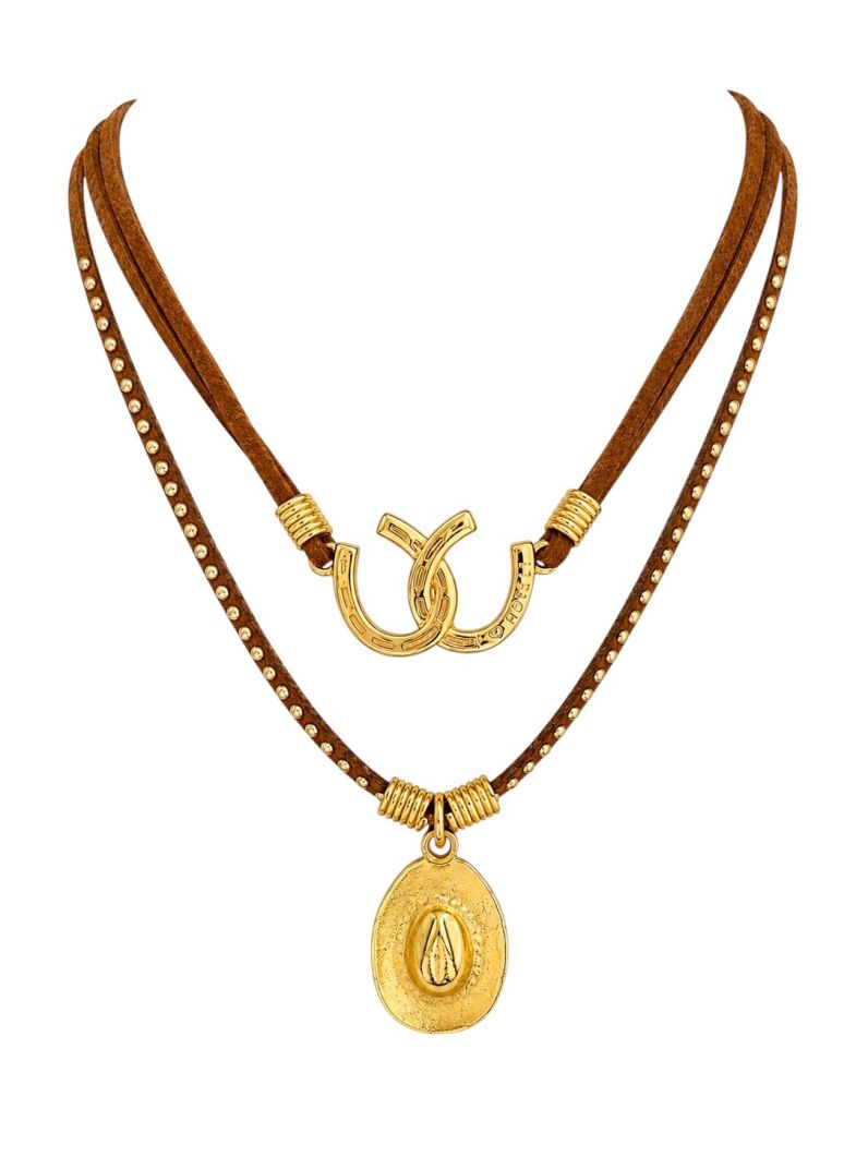 Colar Courinho Folheado a Ouro 18k Pingente Chapéu Com Ferradura