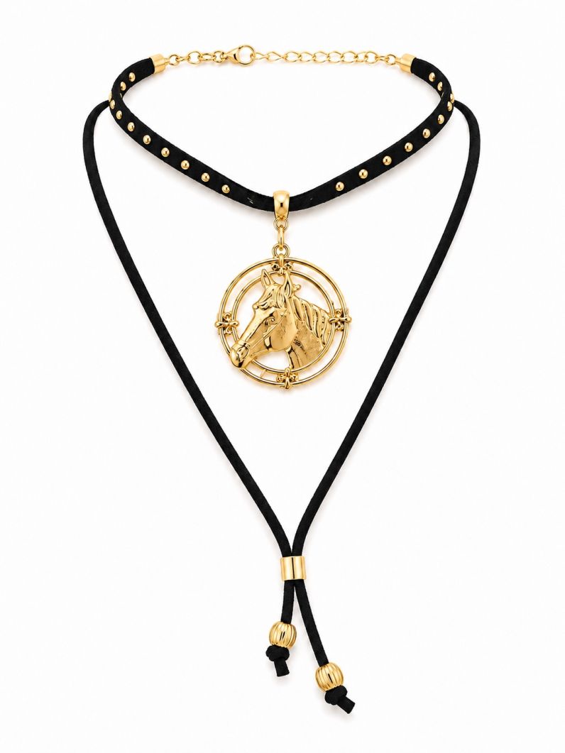 Colar Courinho Pingentes Folheado a Ouro 18k Design Cavalo
