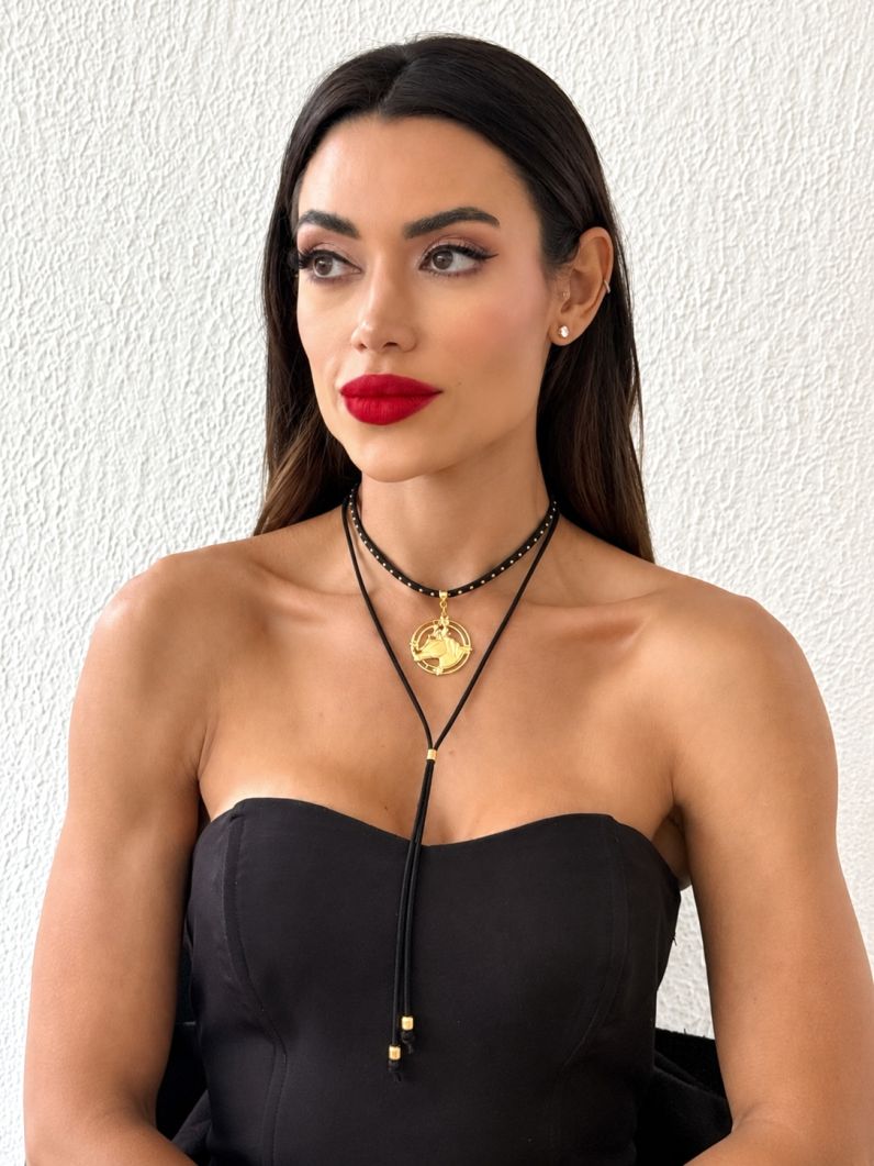 Colar Courinho Pingentes Folheado a Ouro 18k Design Cavalo