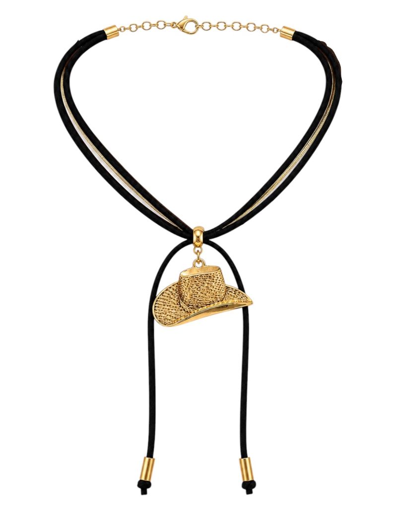 Colar Courinho Pingentes Folheado a Ouro 18k Design Chapéu Martelado