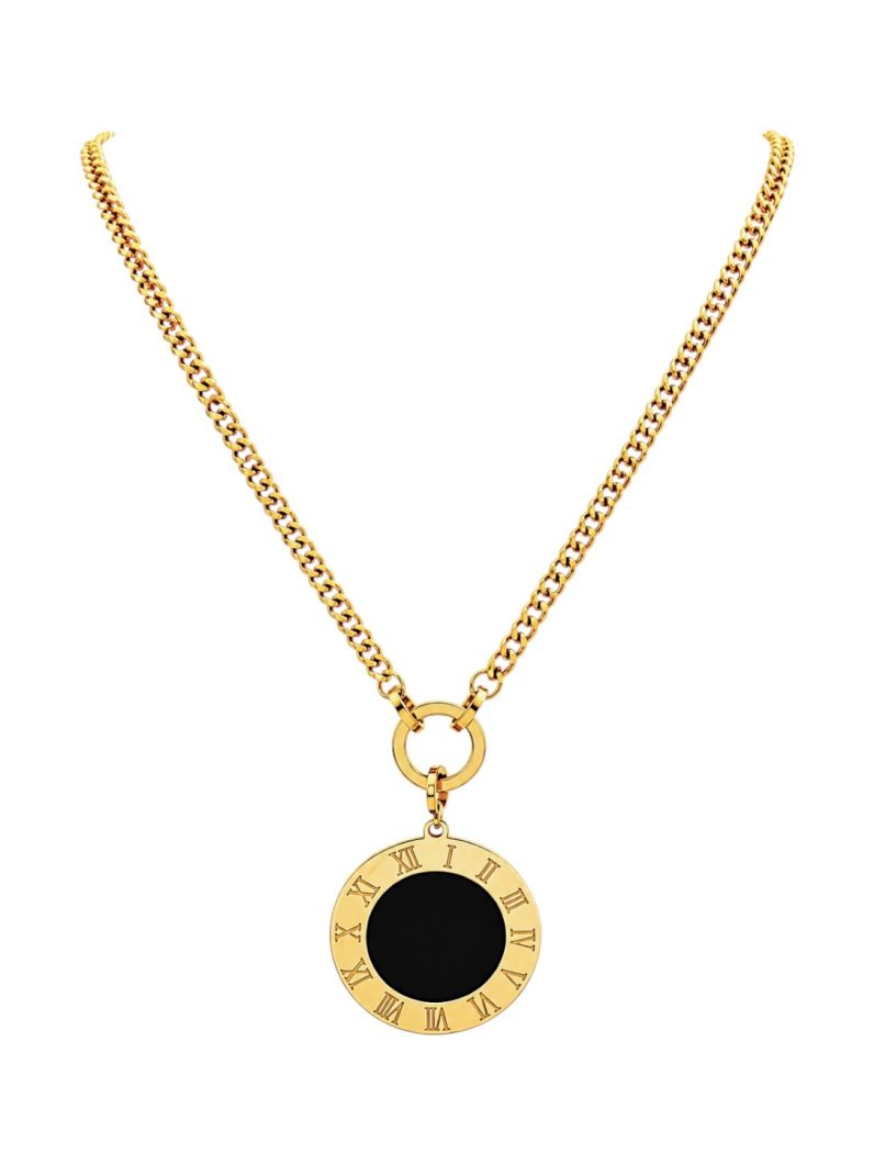 Colar de Aço Inoxidavel Folheado a Ouro 18k e Prata Circulo Resinado