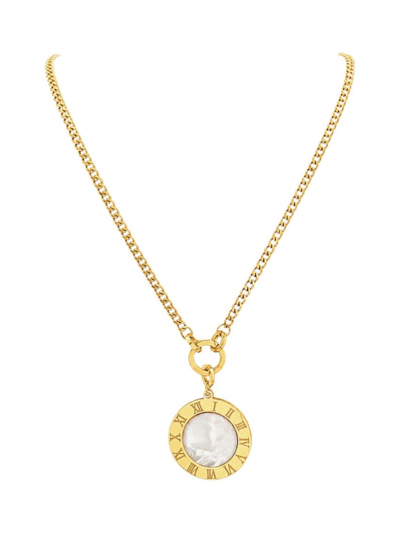 Colar de Aço Inoxidavel Folheado a Ouro 18k e Prata Circulo Resinado