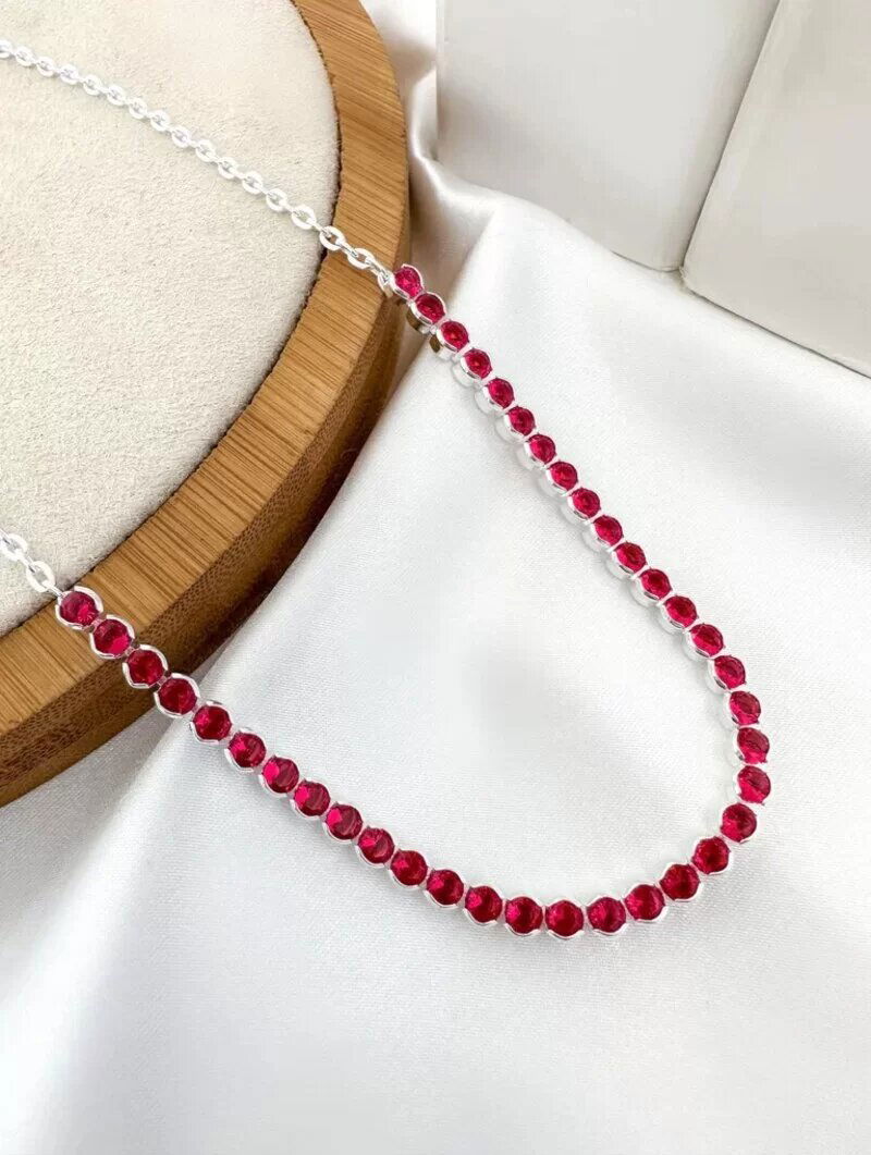 Colar de zircônia redondo folheado a ouro 18k e prata 925.