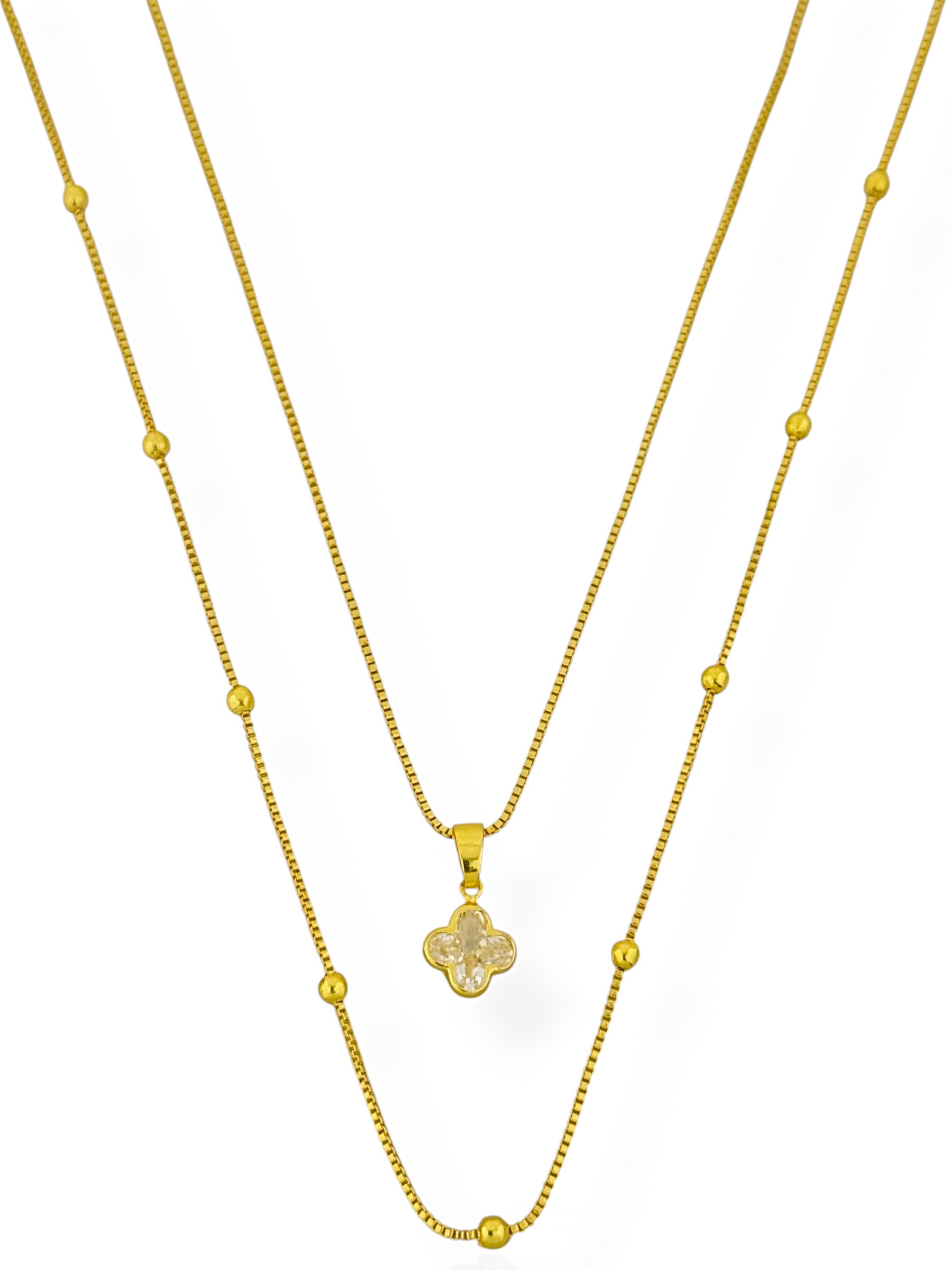 Colar Dois Fios Folheado a Ouro 18k Inspiração Vg Cristal Com Esferas