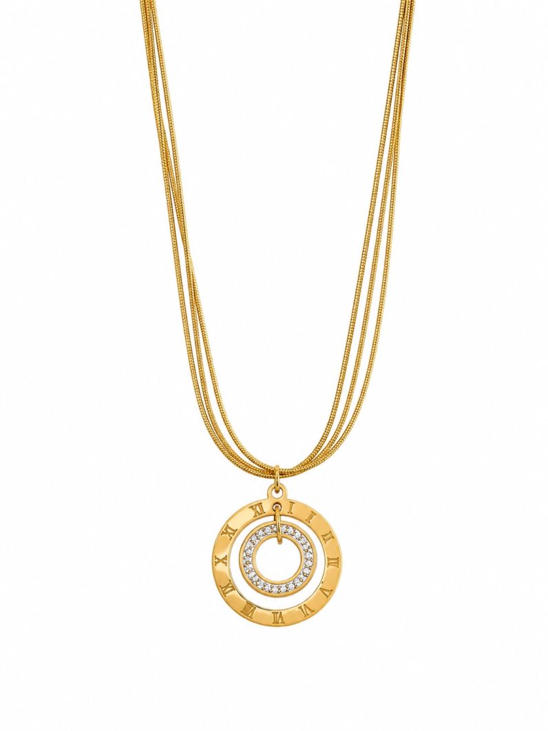 Colar Duplo Aço Inoxidável Folheado a Ouro 18k e Prata Inspiração Grandes Marcas Com Zircônias