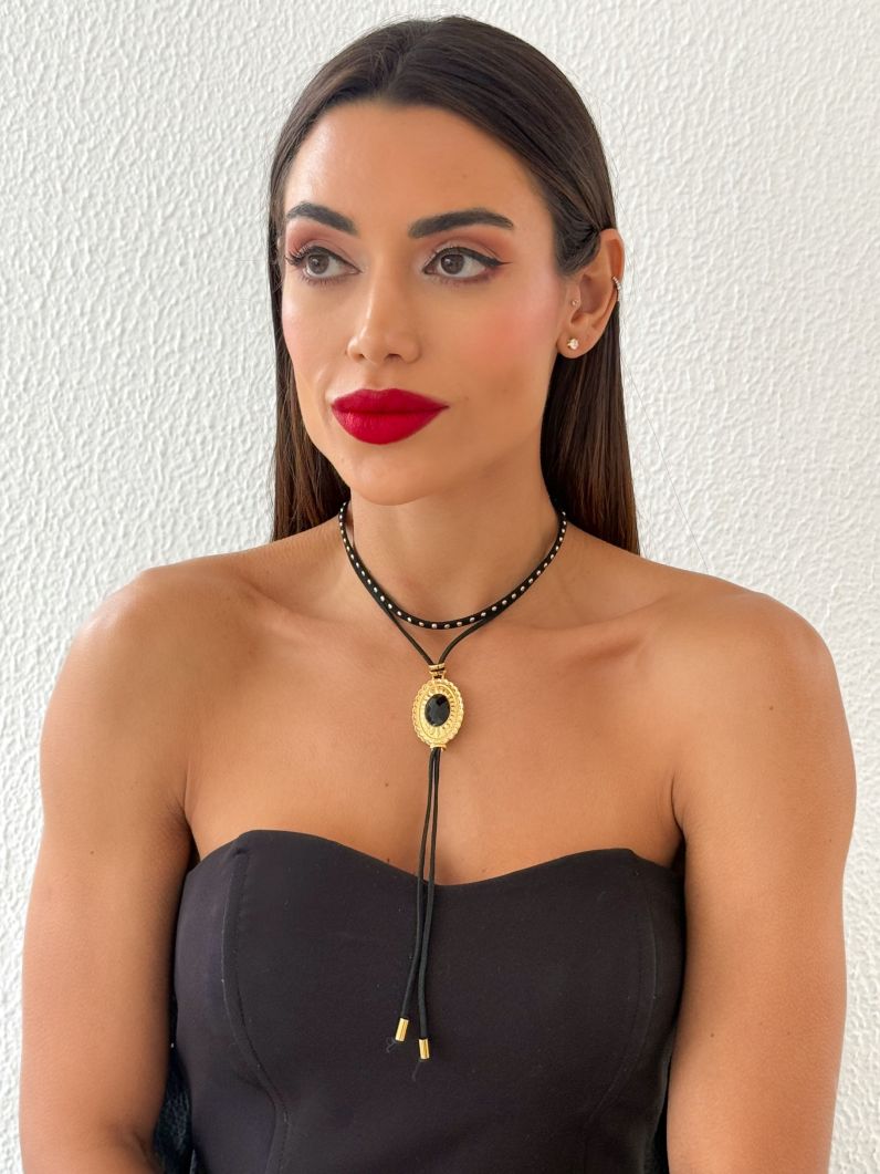 Colar Duplo Boho Folheado a Ouro 18k Oval Desenhado