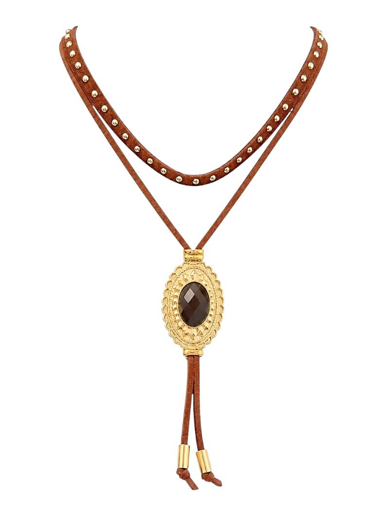 Colar Duplo Boho Folheado a Ouro 18k Oval Desenhado