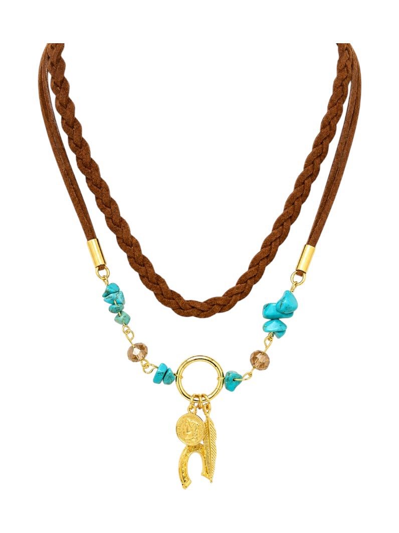 Colar Duplo Com Pingente Folheado a Ouro 18k Cristais Com Minçangas