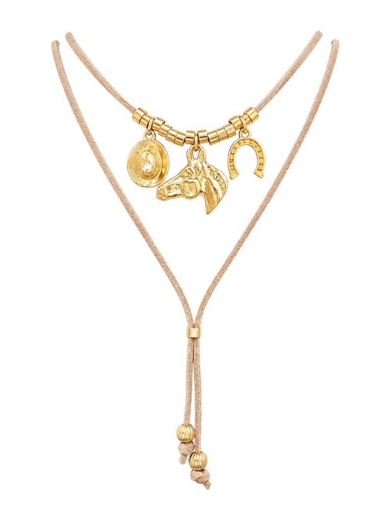 Colar Duplo Com Pingente Folheado a Ouro 18k Design Country