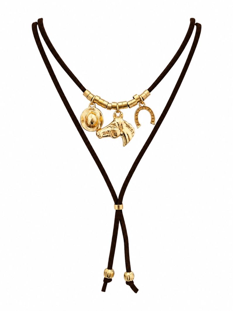 Colar Duplo Com Pingente Folheado a Ouro 18k Design Country
