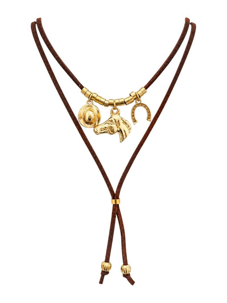 Colar Duplo Com Pingente Folheado a Ouro 18k Design Country