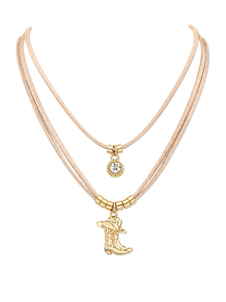Colar Duplo Courinho Folheado a Ouro 18k Ponto de Luz Com Pingente Bota