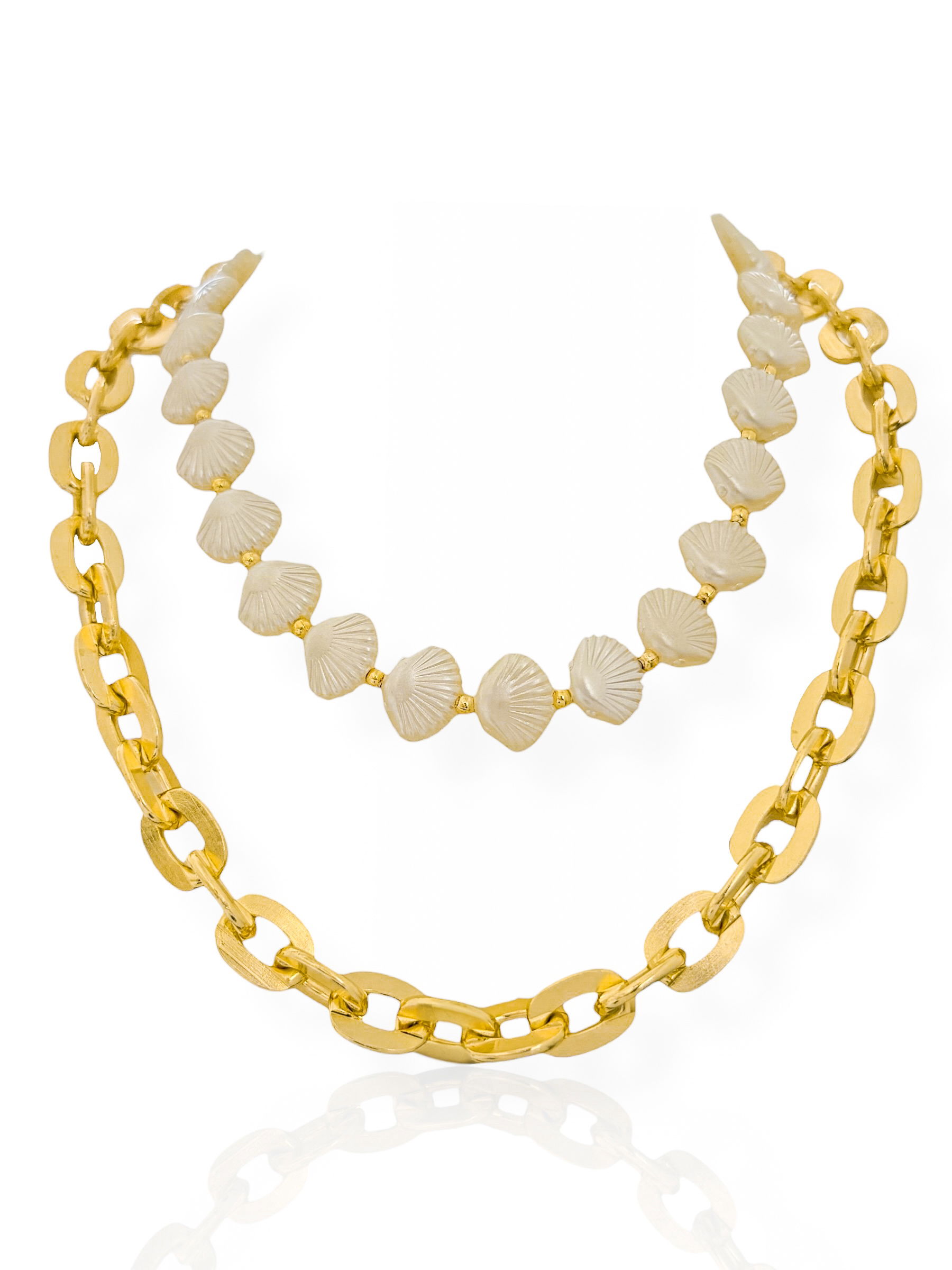Colar Duplo Folheado a Ouro 18k Conchas Com Elos