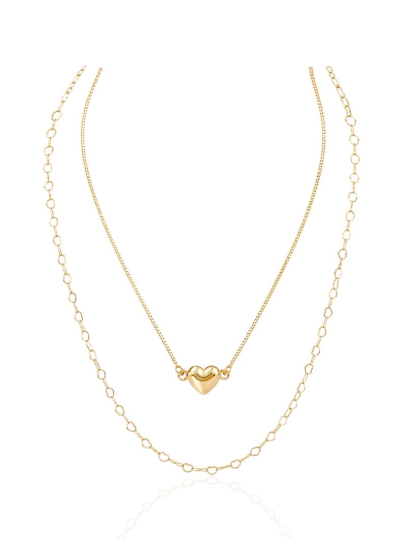 Colar Duplo Folheado a Ouro 18k Coração Liso