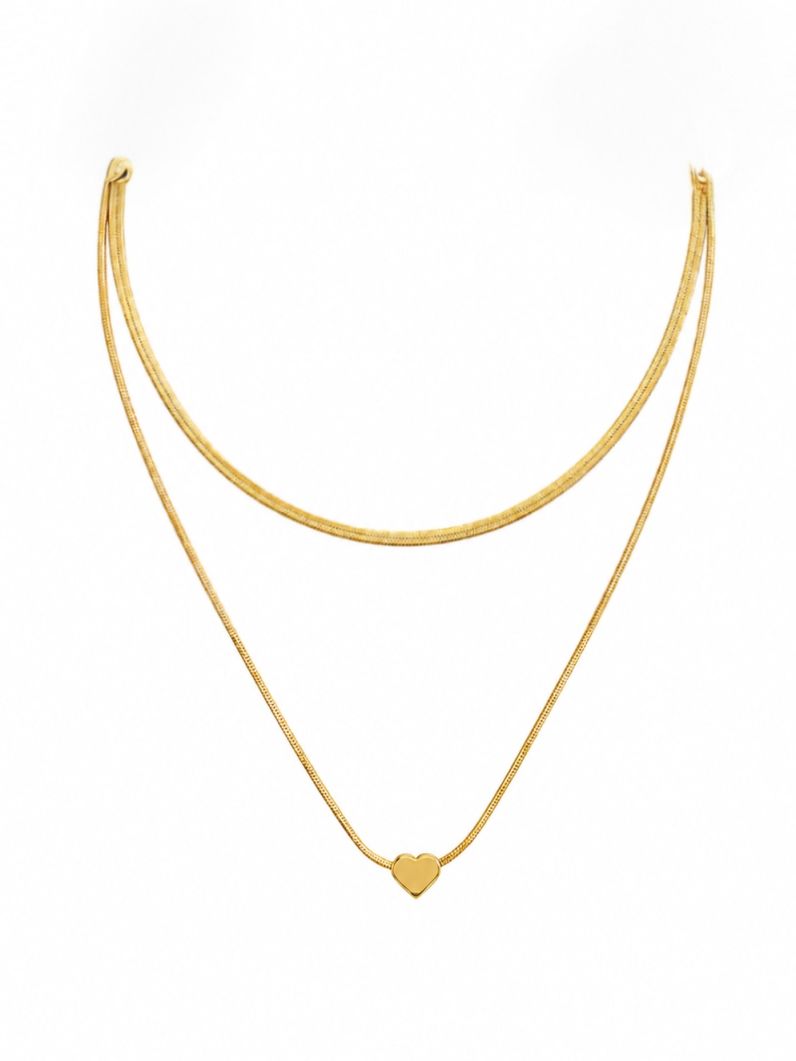 Colar Duplo Folheado a Ouro 18k Coração Liso