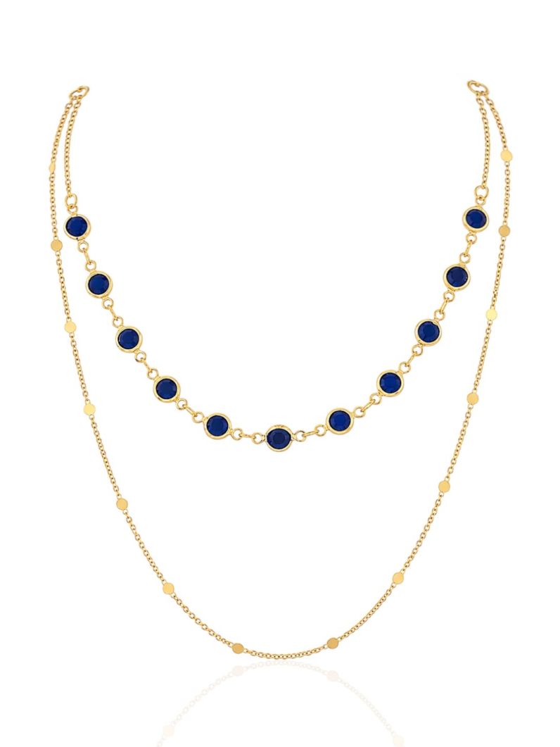 Colar Duplo Folheado a Ouro 18k Cristais Colorido