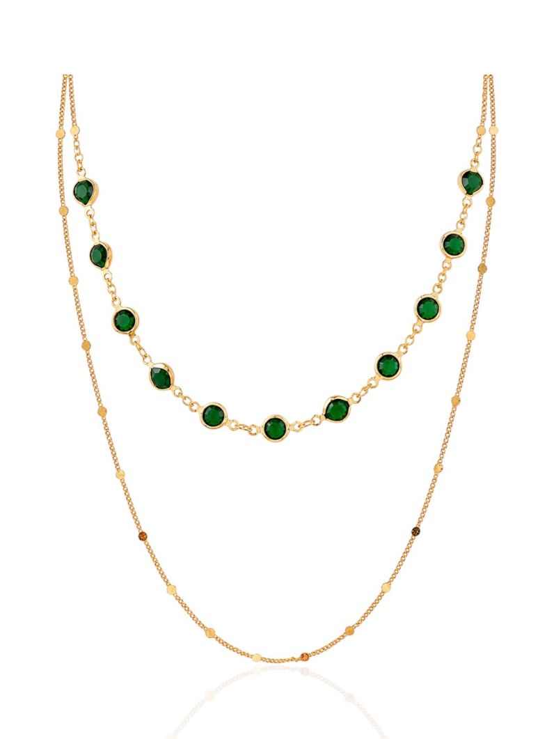 Colar Duplo Folheado a Ouro 18k Cristais Colorido