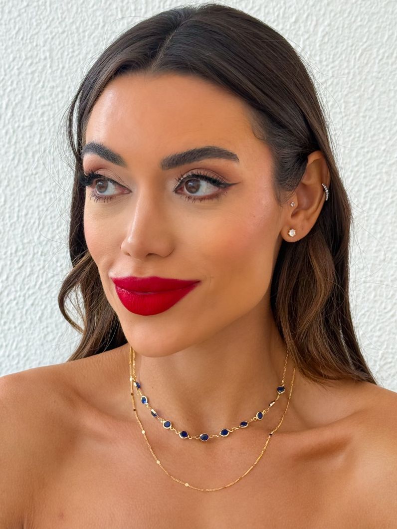 Colar Duplo Folheado a Ouro 18k Cristais Colorido