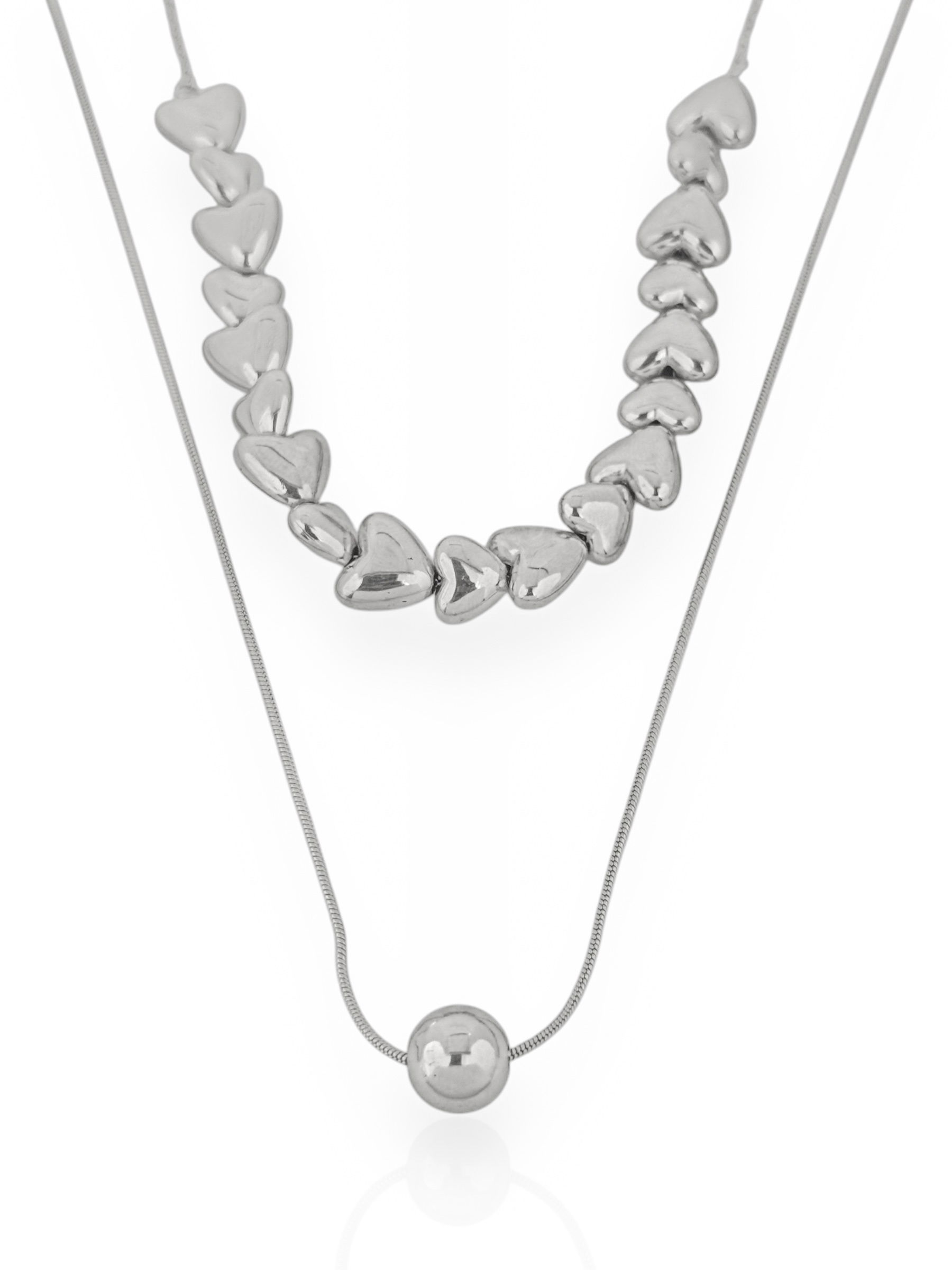 Colar Duplo Folheado a Ouro 18k e Prata 925 Corações e Esfera