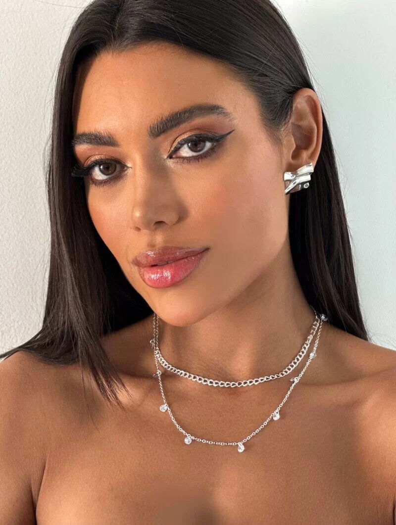 Colar Duplo Folheado a Ouro 18k e Prata 925 Corrente Elo Duplo com Zircônias