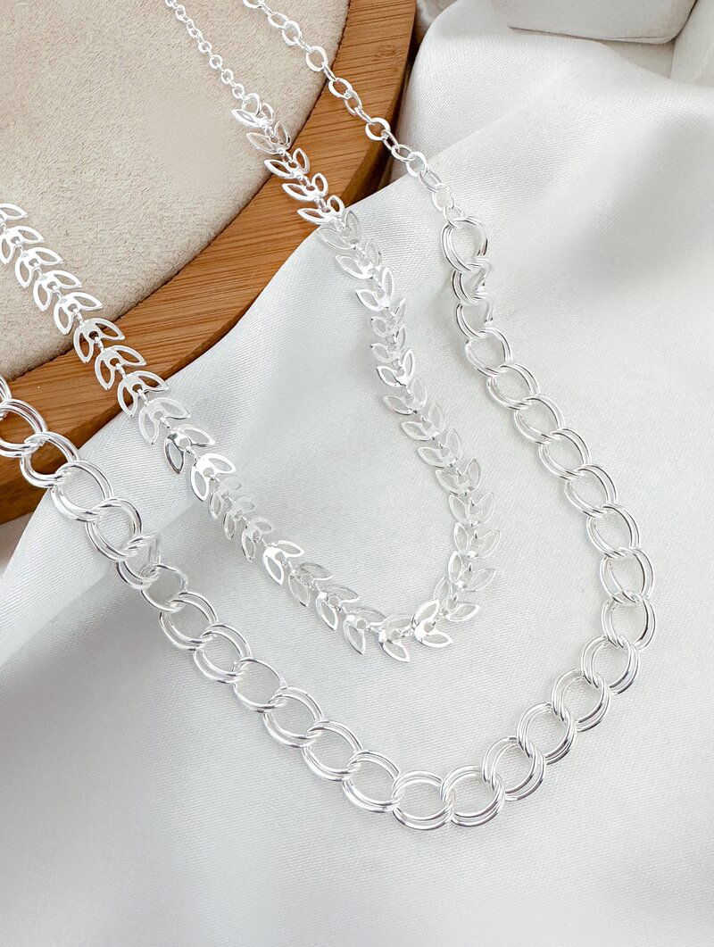 Colar Duplo Folheado a Ouro 18k e Prata 925 Elos Duplo e Escamas