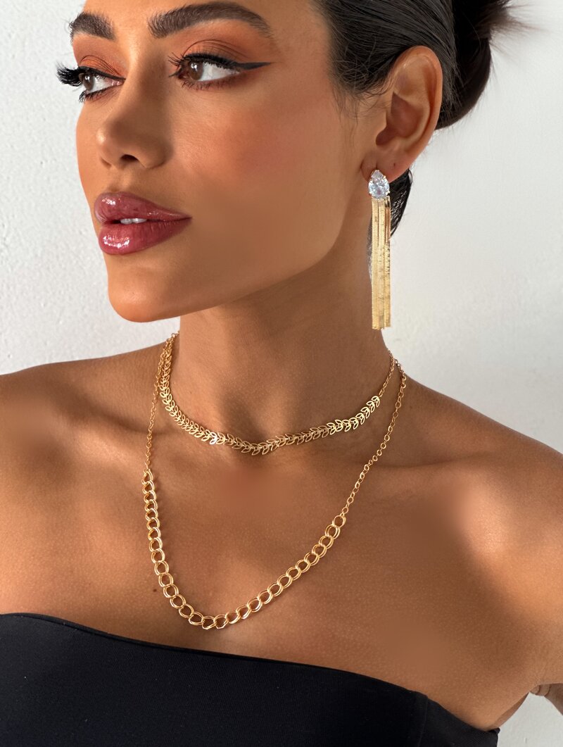 Colar Duplo Folheado a Ouro 18k e Prata 925 Elos Duplo e Escamas
