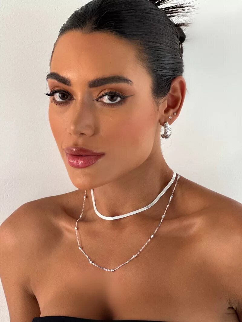 Colar Duplo Folheado a Ouro 18k e Prata 925 Fita Laminada com Esferas