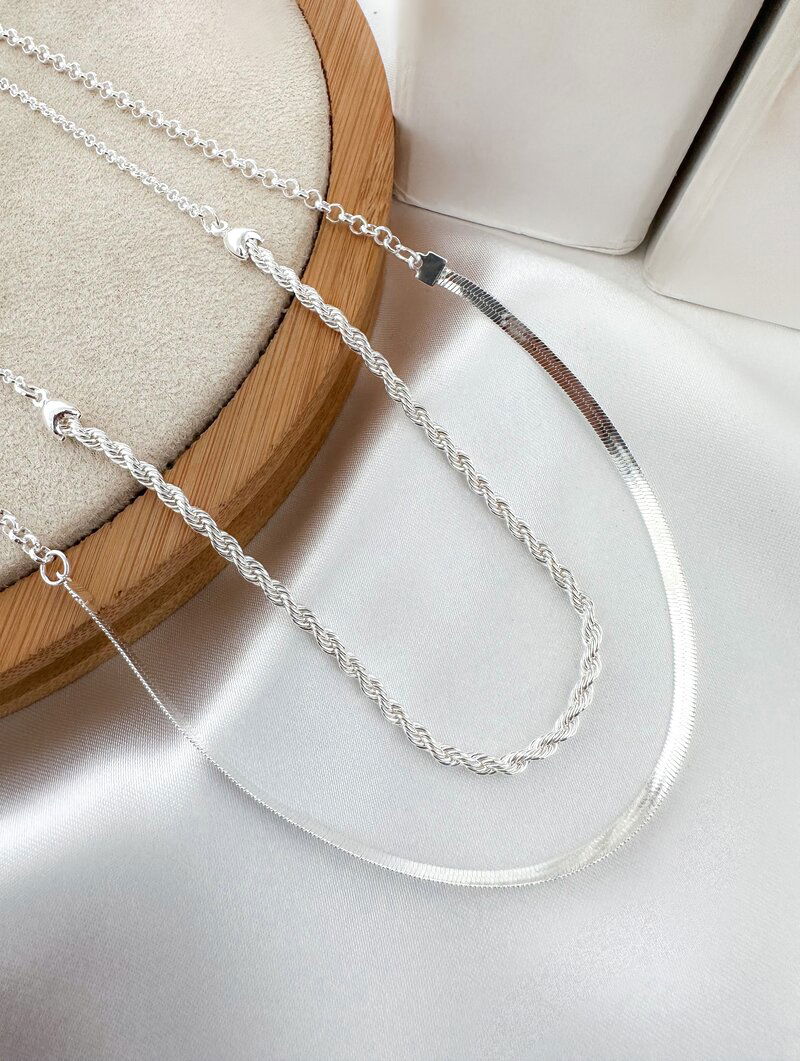 Colar Duplo Folheado a Ouro 18k e Prata 925 Fita Laminado e Cordão Baiano