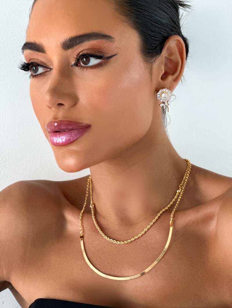 Colar Duplo Folheado a Ouro 18k e Prata 925 Fita Laminado e Cordão Baiano